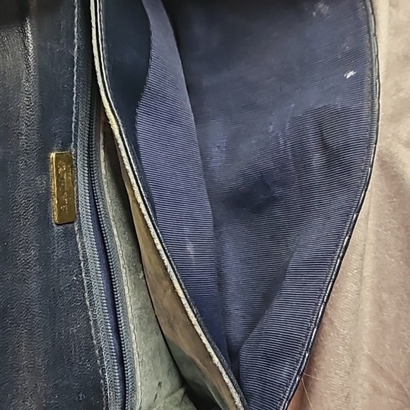 Bally Double Flap Navy Leather Gold Chain Crossbody Shoulder Bag Purse - Picture 11 of 15